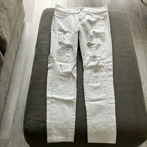 High Waist White Distressed Jeans